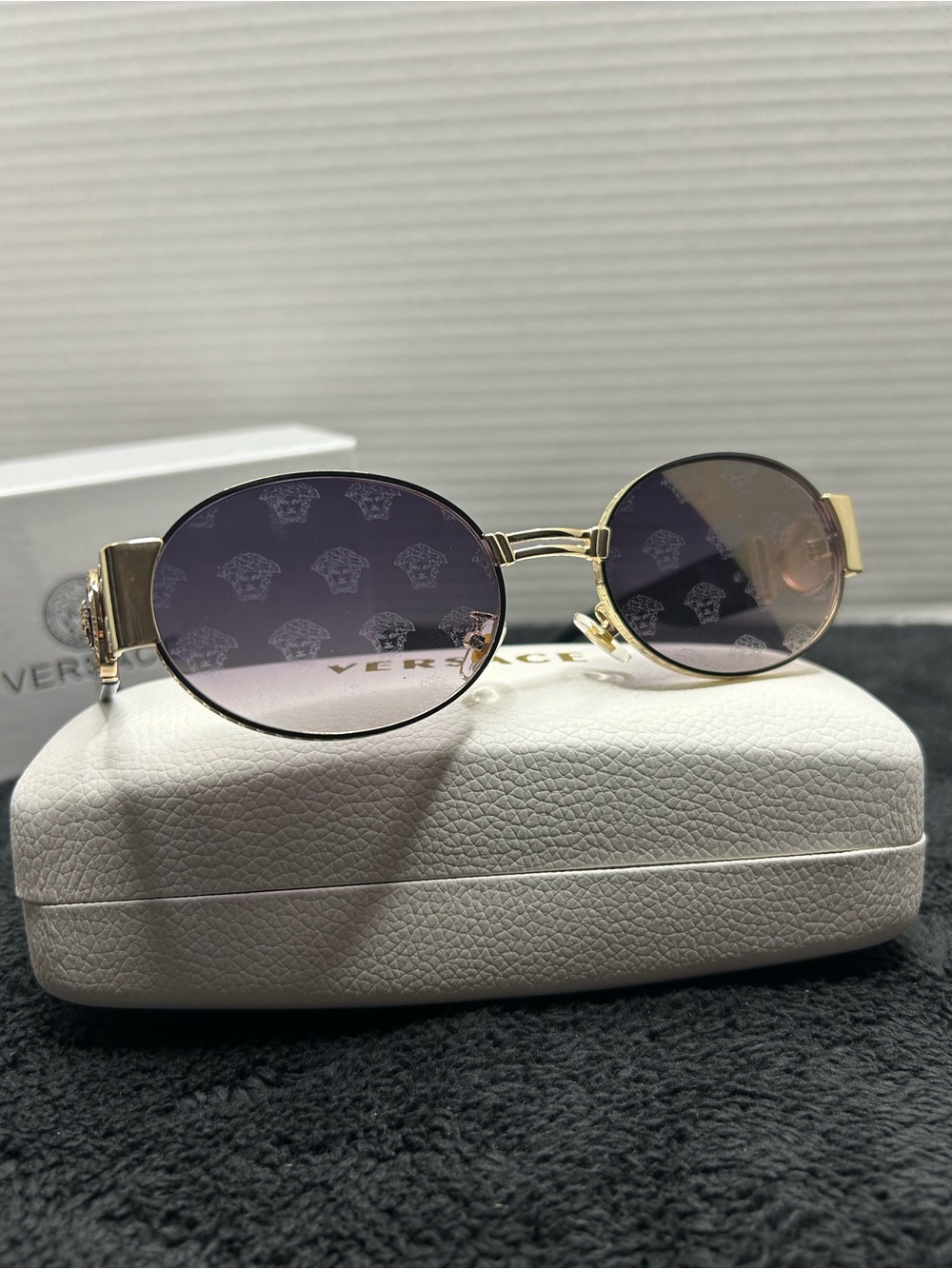 Unisex Versace Gold Frame Sunglasses with Purple Gradient Lenses